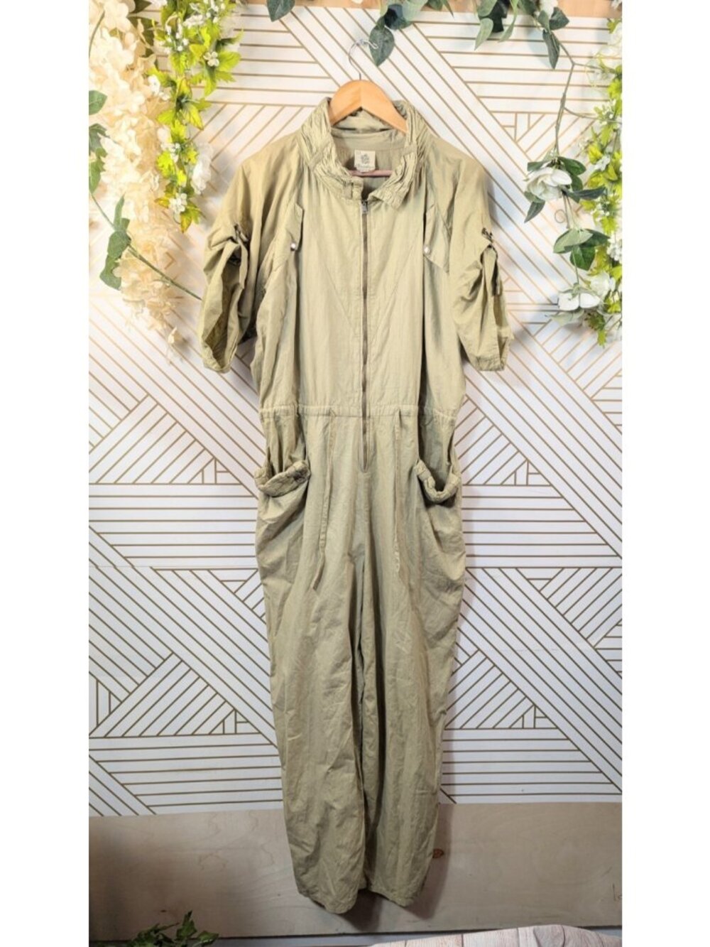 VINTAGE 60S CHANDRA HONLULU Women's Lightwight Jumpsuit Green Cotton Size LRG